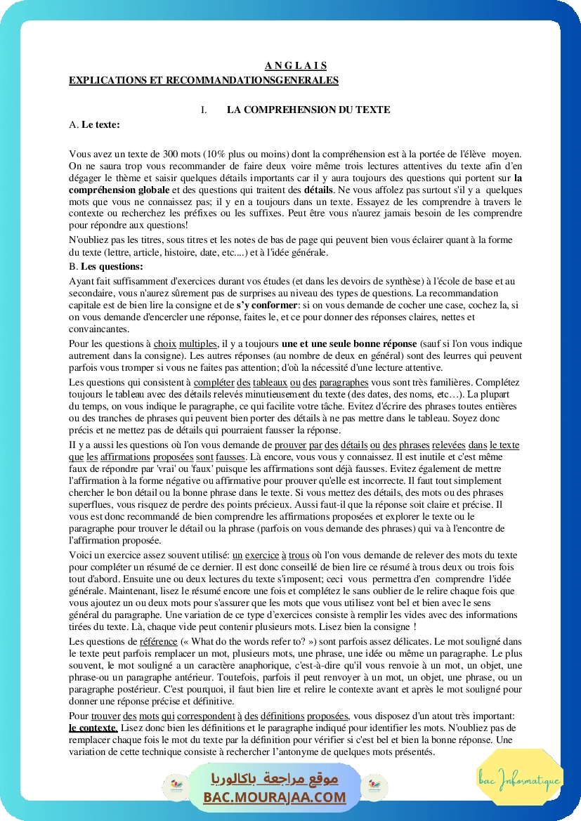 Corrigé principale anglais Bac 2016 – Section info